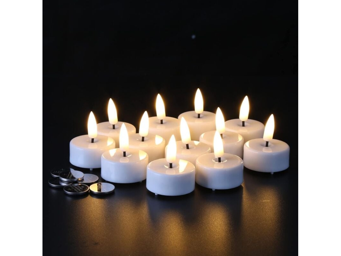 Conjunto De 12 Velas Led Sem Chama, Funcionamento A Bateria, Temporizador, Para Mesas, Casamentos, Festas E Ambientes Internos