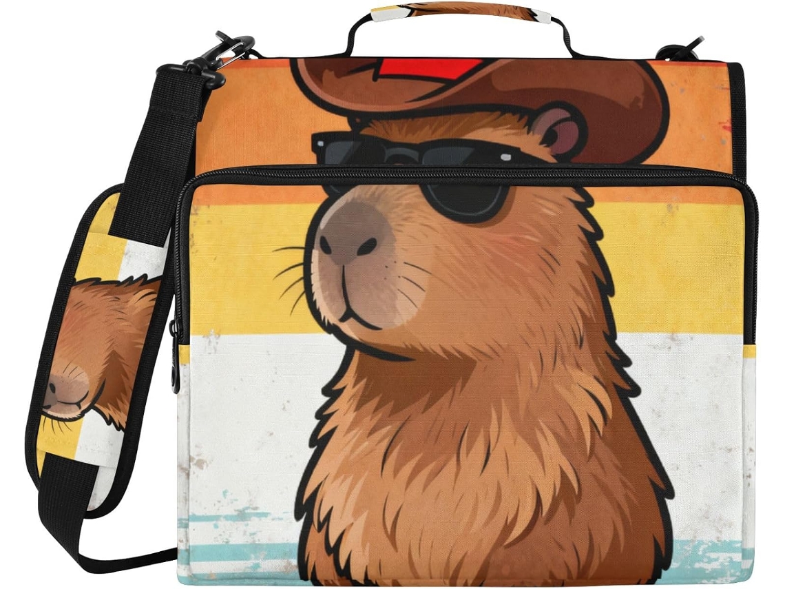 Organizador De Fichário 3 Argolas Capybaras Retro Western Cowboy Com Alça, Grande Capacidade, Bolsa De Armazenamento
