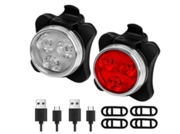 Conjunto Luz Bicicleta Led Usb Recarregavel Preto