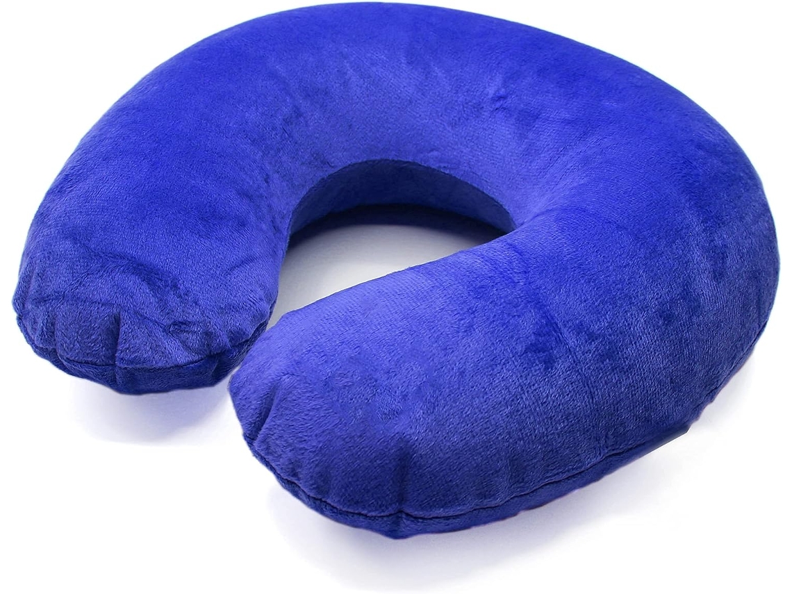 Travesseiro Inflável de Viagem para o Pescoço com Capa Macia e Lavável em Formato U BRILVIBERA (azul)