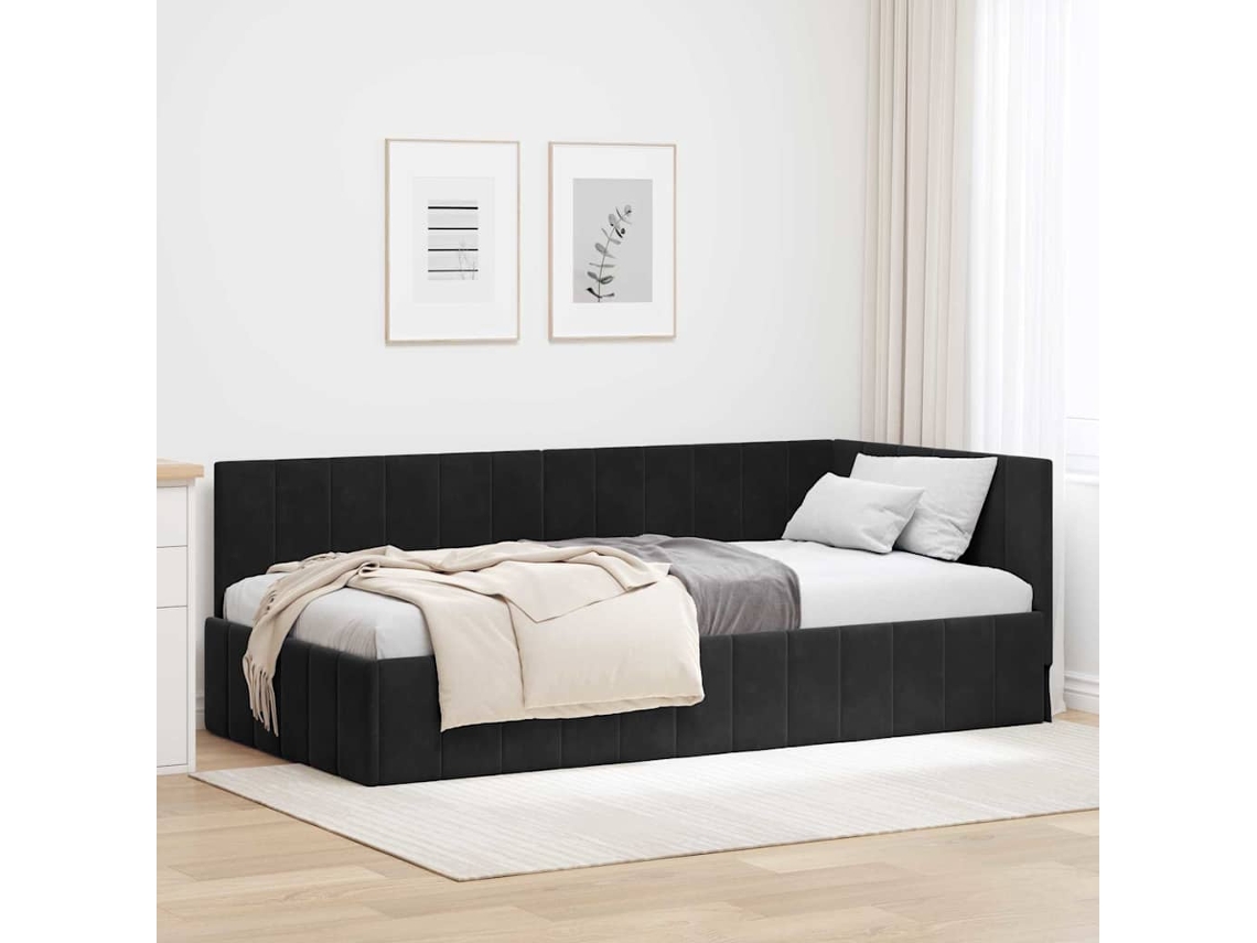 Vidaxl Estrutura de Cama de Canto Preto 100 Cm X 200 Cm Veludo