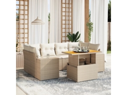 Vidaxl 7 Pcs Conjunto De Sofás P/ Jardim Com Almofadões Vime Pe Bege