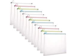 Envelopes Plásticos Transparentes Com Zíper Para Documentos, À Prova D' Água E Com Design Tridimensional, Pacote Com 12 Unidades(25 X 32 Cm)
