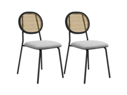 Conjunto de 2 Cadeiras de Jantar com Encosto em Rattan, Tecido Respirável, Estrutura de Aço, 44x54x87cm, Cinza CHEZMOI