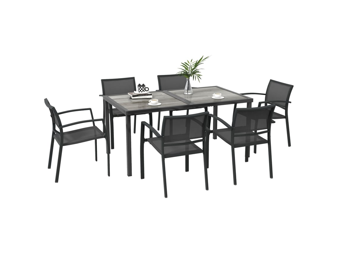 Conjunto Mesa E 6 Cadeiras Para Jardim Cinza