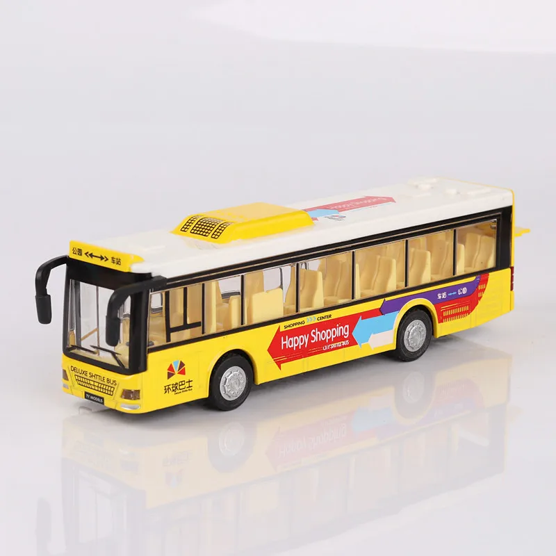 (amarelo) Modelo De Ônibus Em Escala 1/36, Feito De Metal Fundido, Com Funções De Som E Luz, Três Portas Que Podem Ser Abertas.