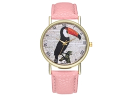Reloj De Cuarzo Analógico Para Mujer Con Correa De Pu Pájaro Bonito Rosa