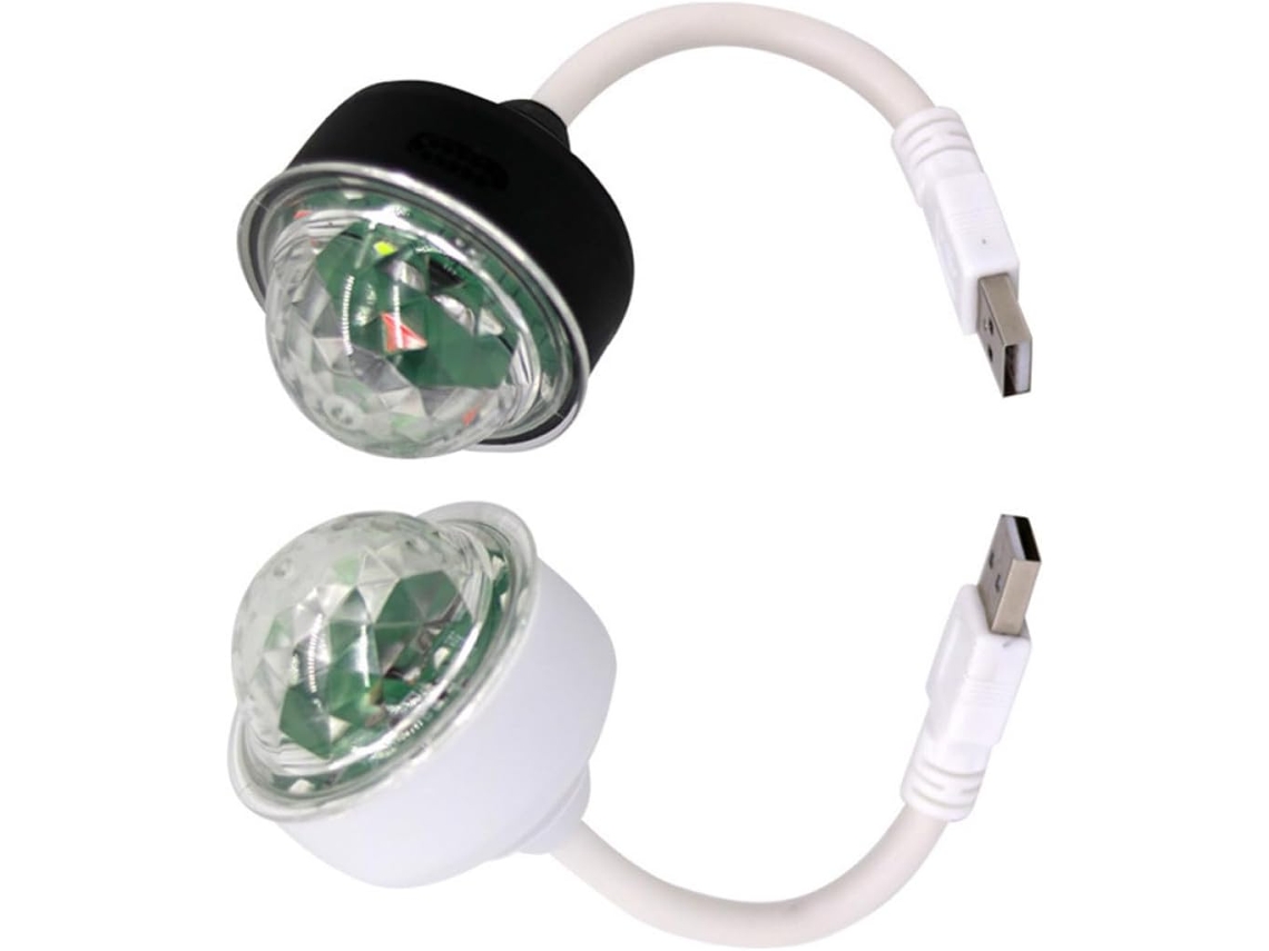 Conjunto De 2 Mini Luzes De Discoteca Led, Usb 5v, Luz De Discoteca Multicolorida Giratória, Carcaça Preta E Branca