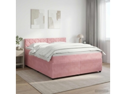 Vidaxl Cama Box Spring Com Colchão Rosa 160 X 200 Cm Veludo