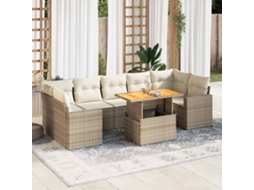 Vidaxl 8 Pcs Conjunto de Sofás P/ Jardim com Almofadões Vime Pe Bege