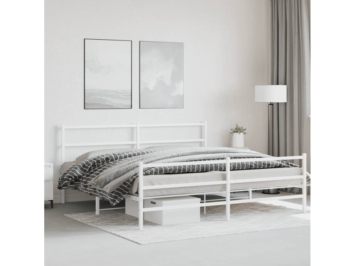 Estrutura De Cama Com Cabeceira E Pés 183x213 Cm Metal Branco