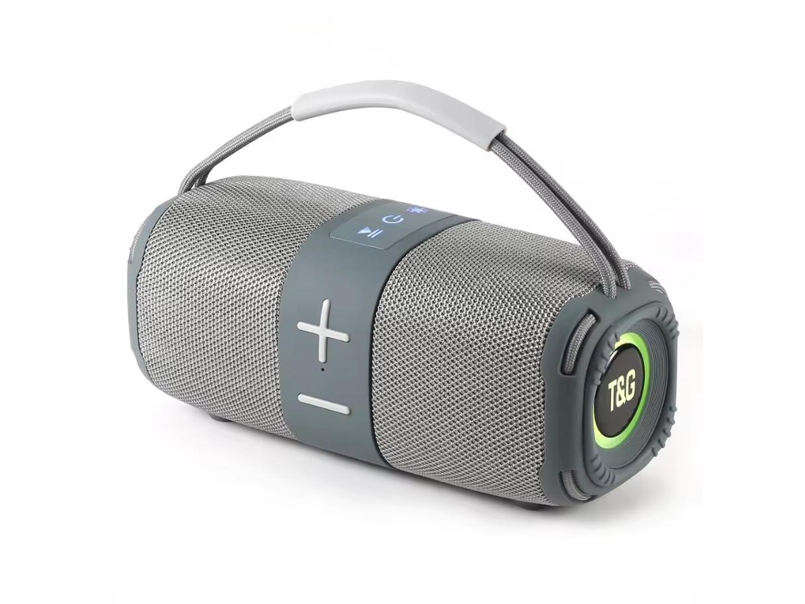 Caixa De Som Bluetooth Portátil Com Luzes Led Cinza Ideal Para Festas E Uso Ao Ar Livre PAPRIKA