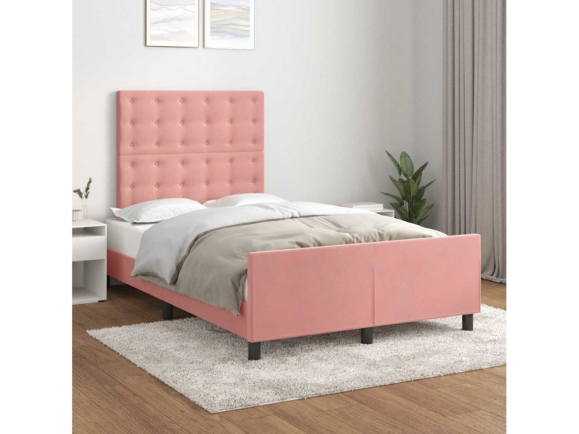 Vidaxl Estrutura De Cama Com Colchão 120x190 Cm Veludo Rosa