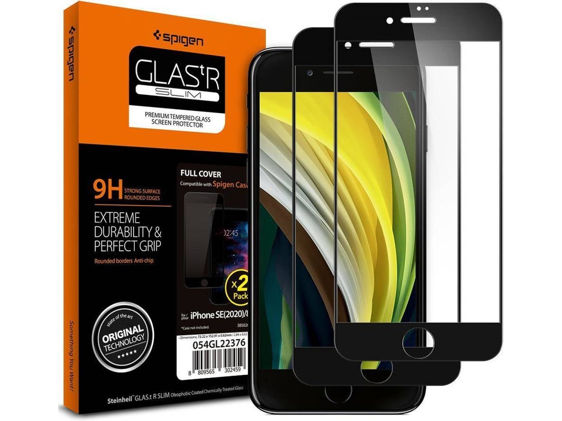 Película Vidro Temperado iPhone SE 2020 SPIGEN Full Cover Glue Preto