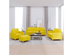 Vidaxl 4 Pcs Conjunto De Sofás Com Almofadões Tecido Amarelo-claro
