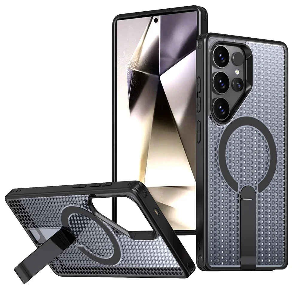 (preto, Galaxy S23) Capa De Celular Respirável Com Suporte Magnético E Tela Protetora Para Dissipação De Calor.