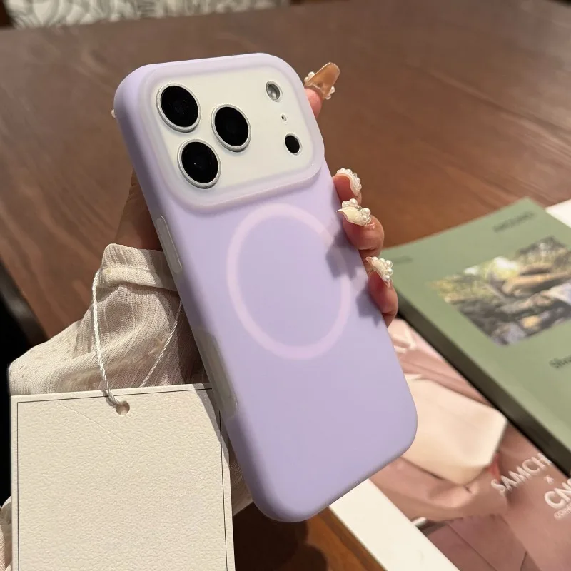 Capa De Celular Para Iphone (iphone 14 Pro Max Roxo) Em Silicone Líquido Com Textura De Gelatina, Capa Protetora Magnética Fosca.