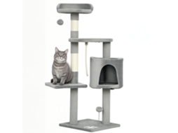 Árvore para Gatos Multifuncional com Postes para Arranhar, Plataformas, Esconderijo, Corda e Brinquedos, 40 X 40 X 114 Cm, Cinza ESSÊNCIACASA