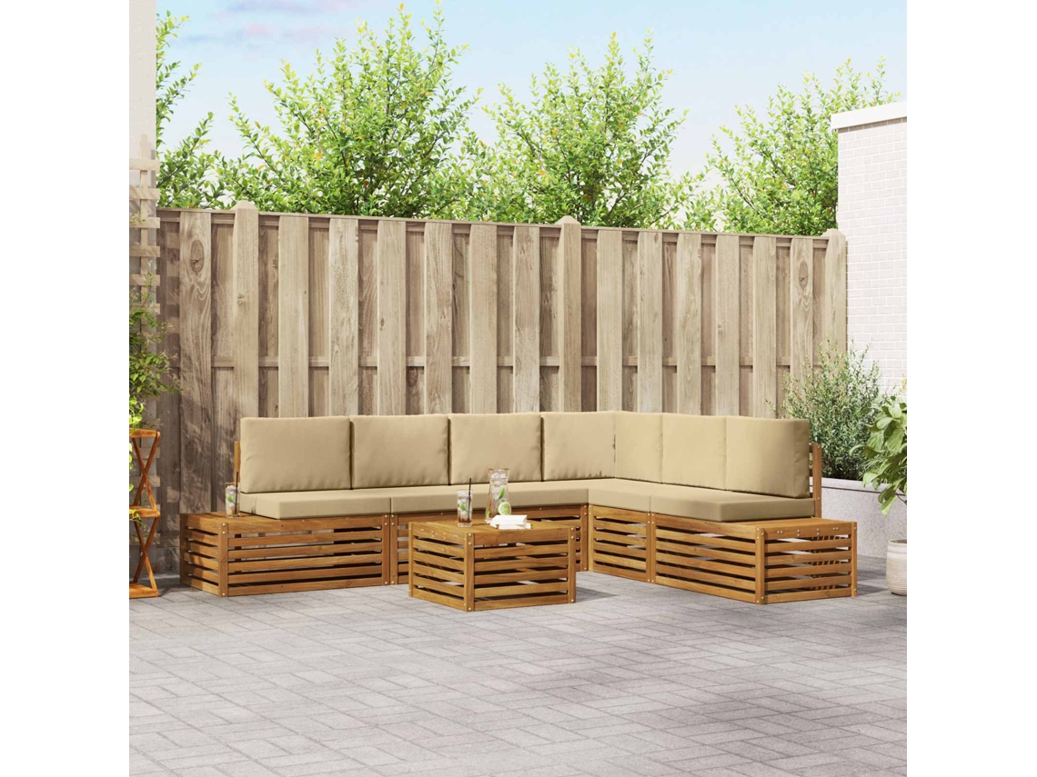 Vidaxl 7 Unid. Conjunto De Sofás Para Exterior Natural E Bege