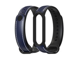 Pulseira De Couro Substituição, Compatível Com Xiaomi Mi Band 5/ 6 (azul E Preta)