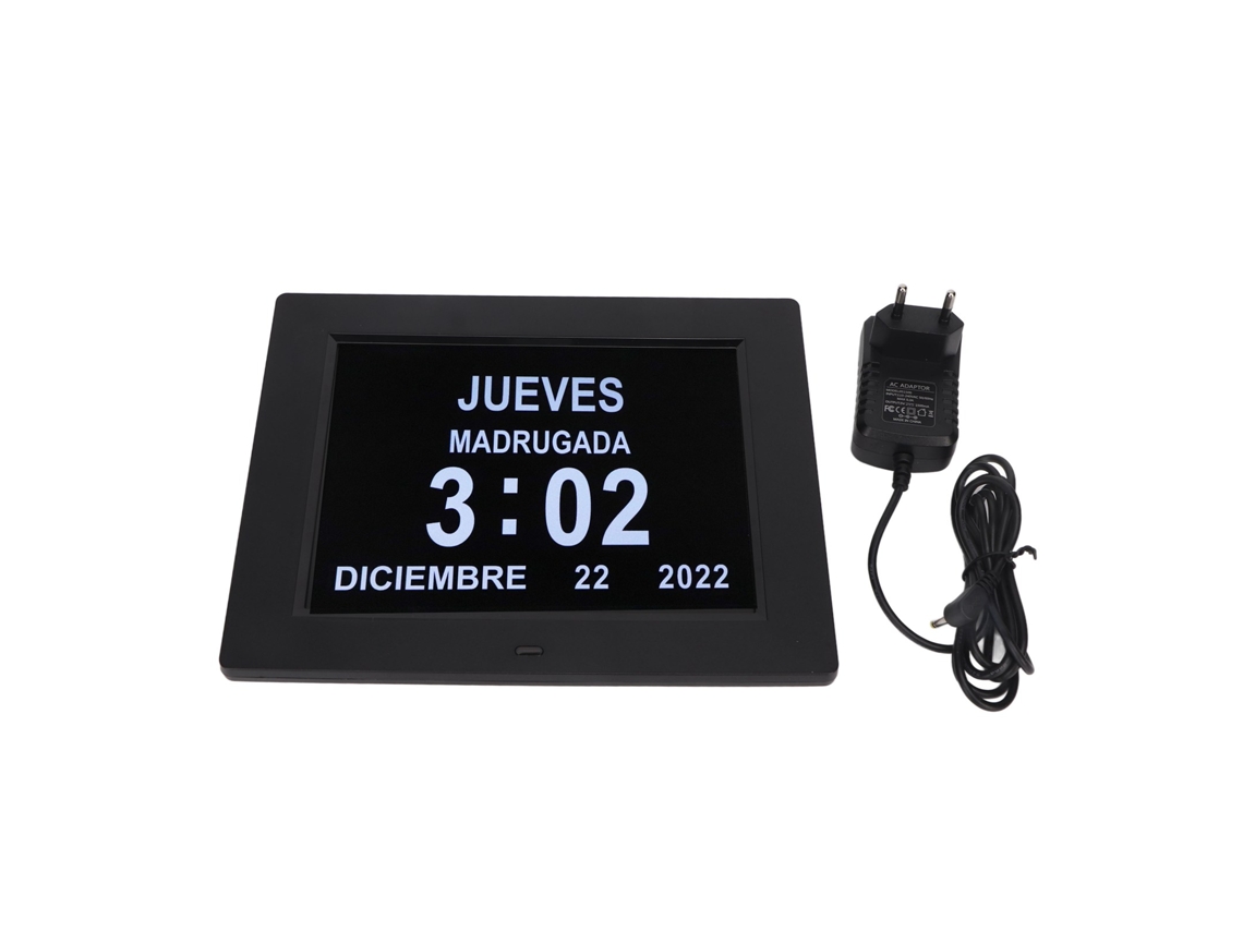 Aetheria relógio Digital de Calendário Diário 8 Polegadas com Lembrete de Medicação e Atenuação Automática Preto Eu Plug