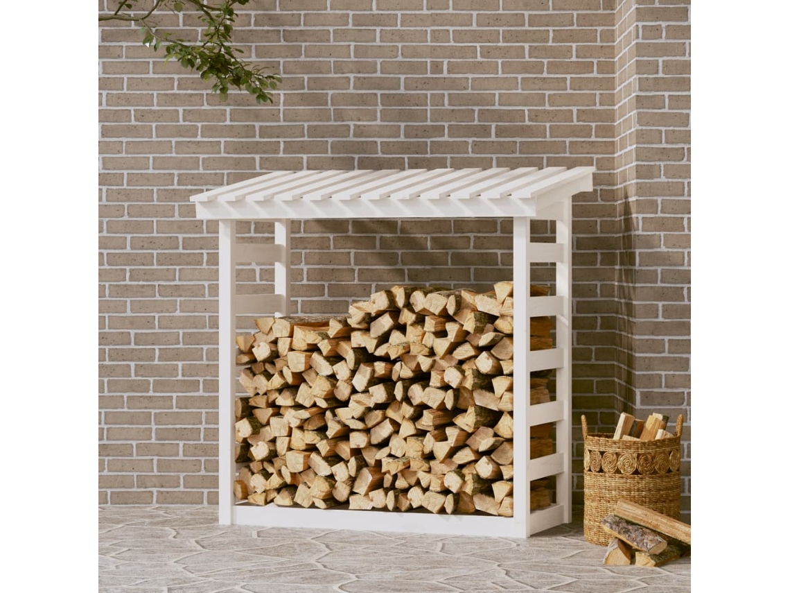 Vidaxl Suporte Para Lenha 108x64,5x110 Cm Pinho Maciço Branco
