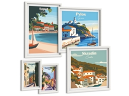 Conjunto De Pinturas Paisagens De Cidades Litorâneas Espelharte (5 Peças)