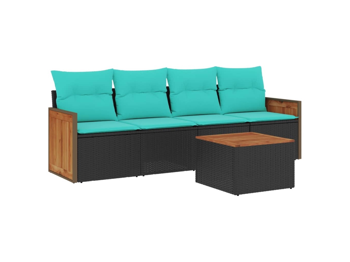 Conjunto de Sofá de Jardim de 5 Peças com Almofadas em Rattan Sintético Preto MAISON EXCLUSIVE