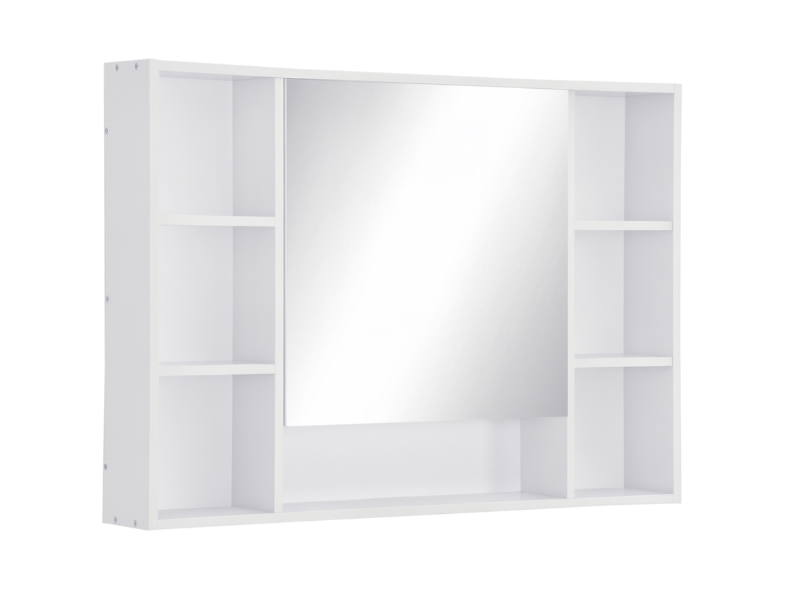 Armário de Parede para Banheiro com Espelho, Porta e Prateleiras Abertas, 100x15x70 Cm, Branco