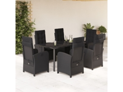 Vidaxl 7 Pcs Conjunto De Jantar P/ Jardim C/ Almofadões Vime Pe Preto