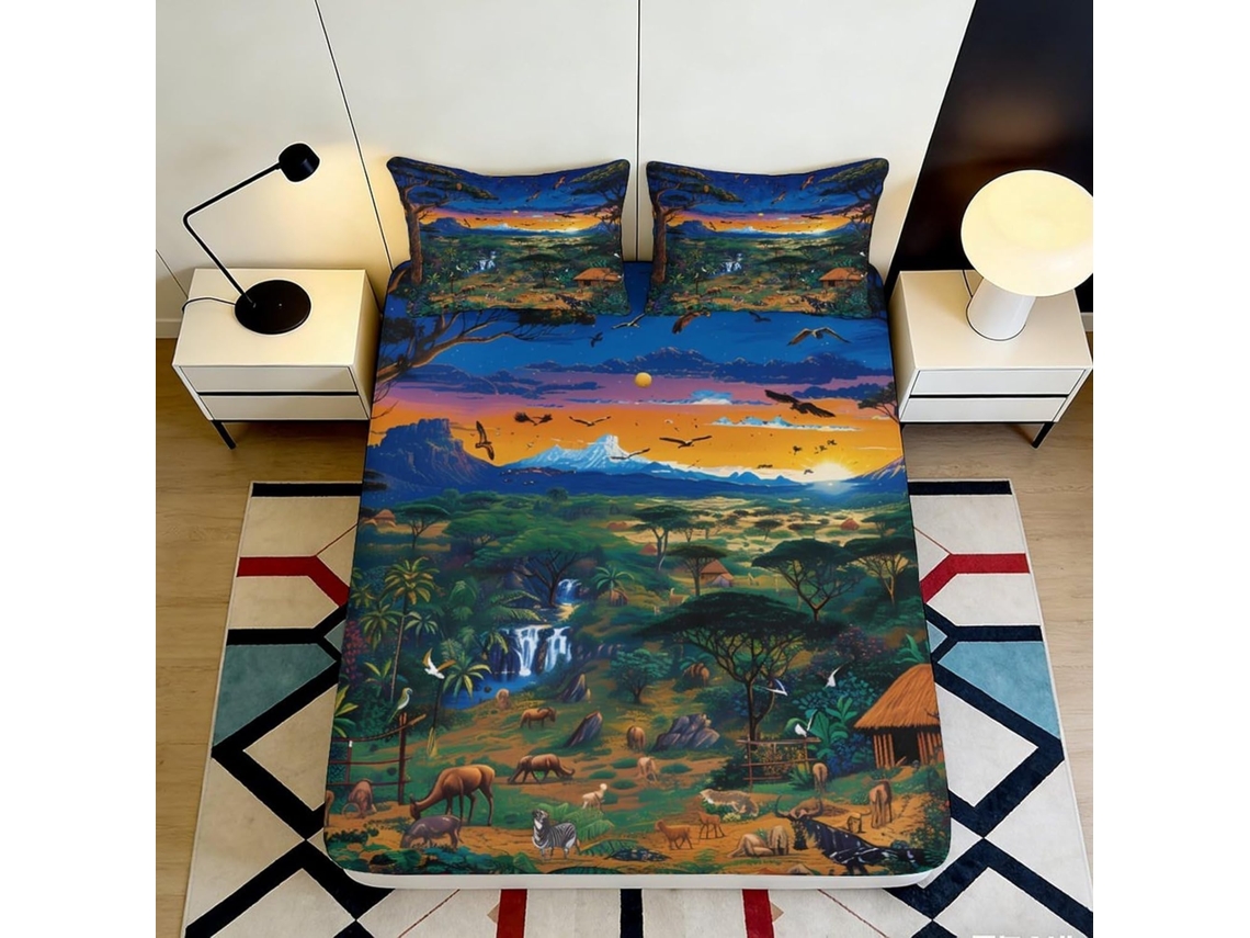 Conjunto de Cama com Estampa 3d Pôr do Sol em Microfibra Fronha 120x200cm