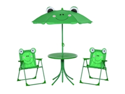 Conjunto Mesa Piquenique Infantil Jardim Guarda-sol Ajustável Sapo Verde
