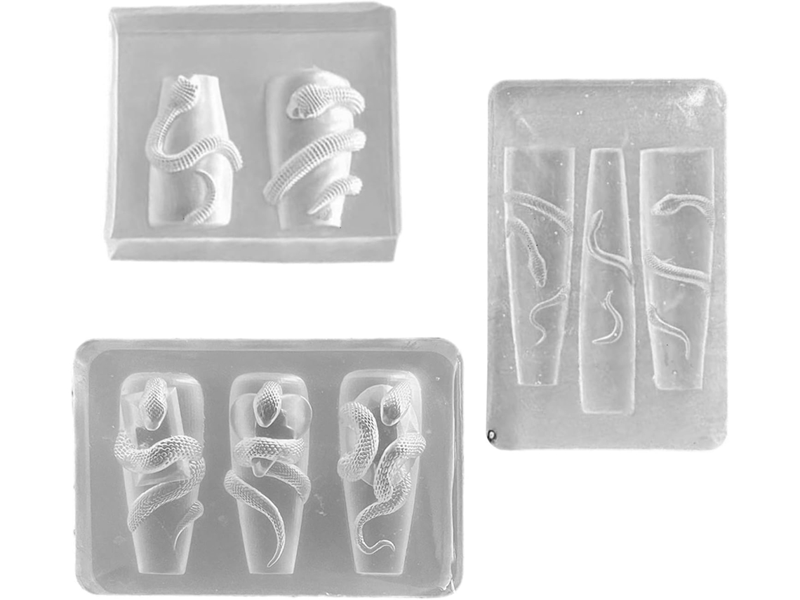 Conjunto de 3 moldes elásticos de silicone para nail art com estampa de cobra SFUSHOS
