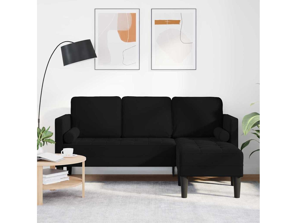 Vidaxl Conjunto De Sofás Com Almofada Preto Poliéster