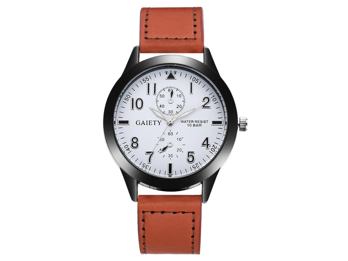 Reloj Hombre Moda Dial Redondo Analógico Correa Pu Cuarzo Gaiety Café