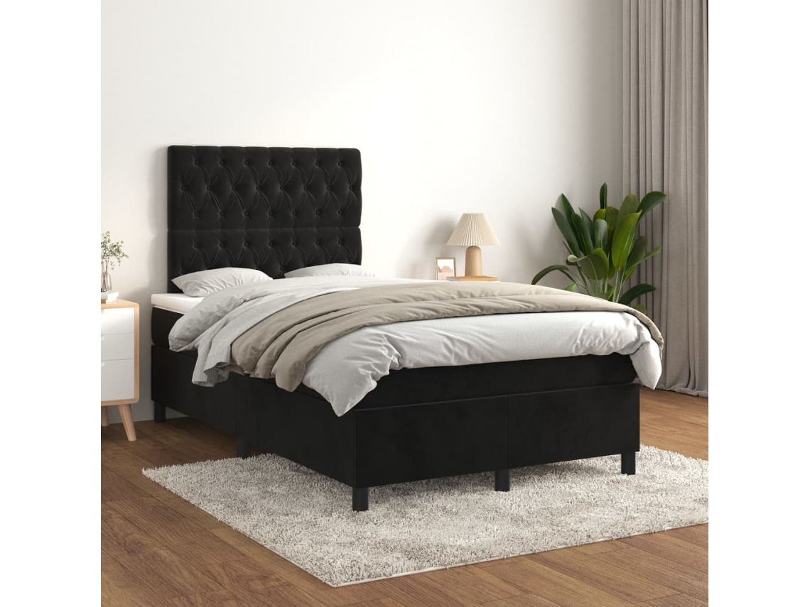 Vidaxl Cama Boxspring Com Colchão 120x200 Cm Veludo Preto