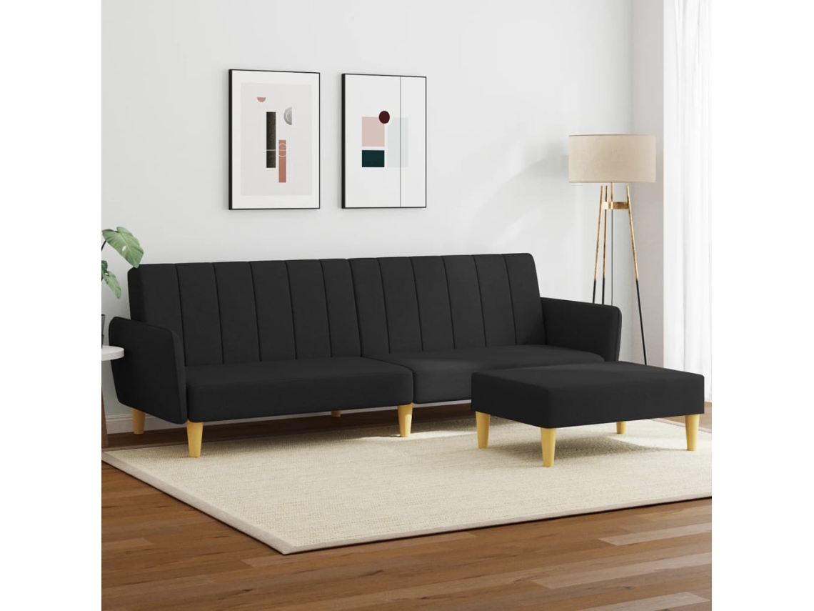 Sofá Cama Com Pés Sofá Conversível Apoio Lovely Home Madeira Tecido Preto (220x84.5x69cm)