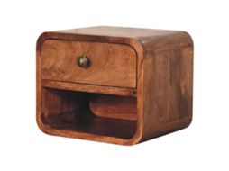 Mesa De Cabeceira Compacta De Madeira Maciça Com Gaveta E Nicho, Marrom
