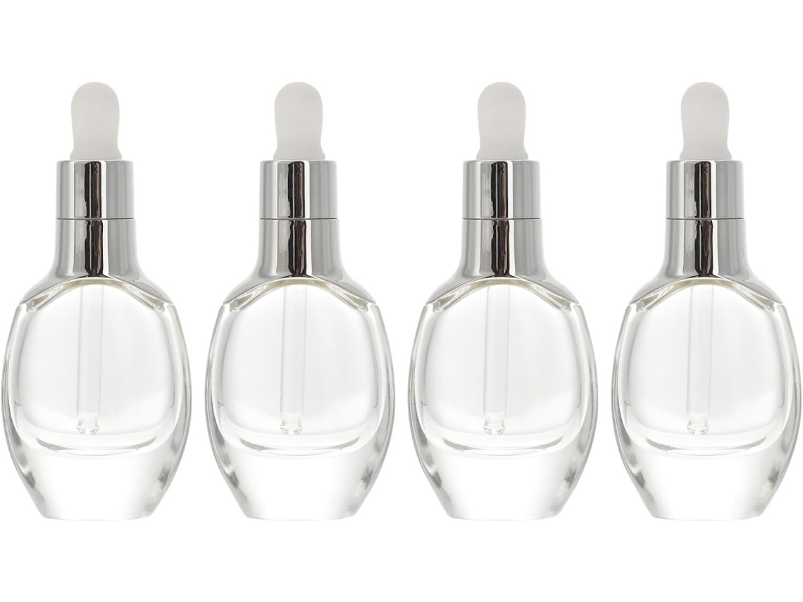 Conjunto de 4 frascos conta-gotas de vidro âmbar de 30 ml, recarregáveis.
