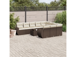 Vidaxl 11 Pcs Conjunto Sofás De Jardim C/ Almofadões Vime Pe Castanho