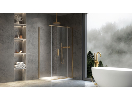 Divisória De Chuveiro Rea Montana 130x90 Brush Gold