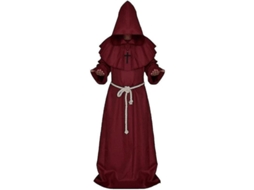 2026 túnica Capucha Monje Medieval Hombre Traje Cosplay Halloween Carnaval Fiesta Disfraz L Rojo