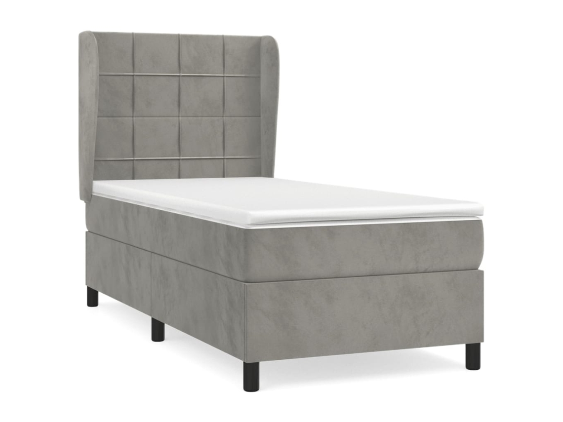Cama com Molas/colchão 100x200 Cm Veludo Cinza claro MAISON EXCLUSIVE