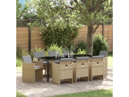 Vidaxl Conjunto de Jantar para Jardim com Almofada 9 Pcs Bege Vime Pe