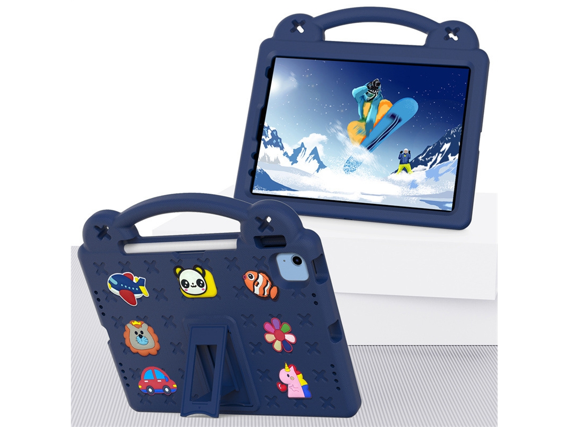 Capa Infantil Para New Ipad Air 11 2024/2025 Com Suporte, Porta Canetas E Alça Azul Marinho Sfushos