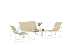 Conjunto de Jardim PRIME KANG com sofá, 2 poltronas, mesa de centro, cáqui e branco