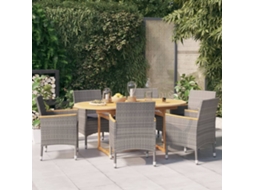 Vidaxl 7 Pcs Conjunto De Jantar Para Jardim Com Almofadões Cinzento