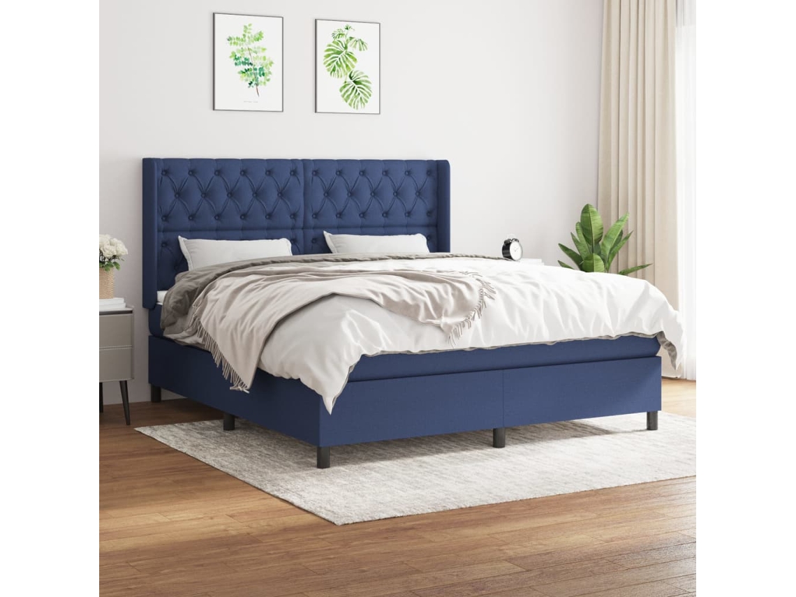 Vidaxl Cama Com Molas/colchão 160x200 Cm Tecido Azul