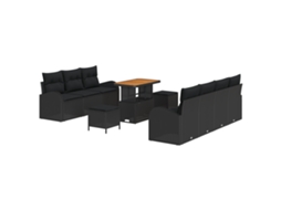 Conjunto 10 Conjunto De Sofá De Jardim Vidaxl Preto Vime Pe (90 X 55 X 71 Cm)