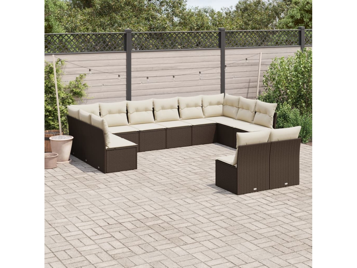 Vidaxl 12 Pcs Conjunto De Sofás Jardim Com Almofadões Vime Pe Castanho